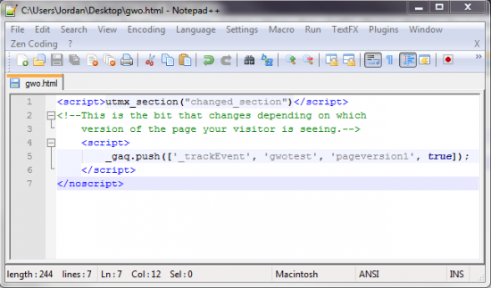 Screenshot of code setting up the Event in a GWO section tag. Screenshot of code setting up the Event in a GWO section tag.