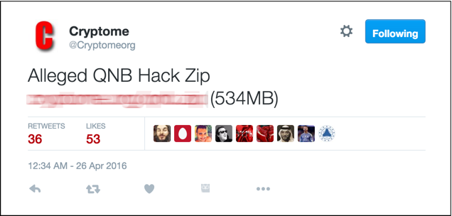 Cryptome tweets QNB customer data