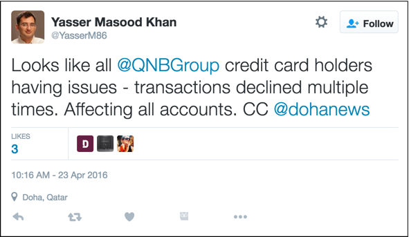 Another tweet about credit card problems.