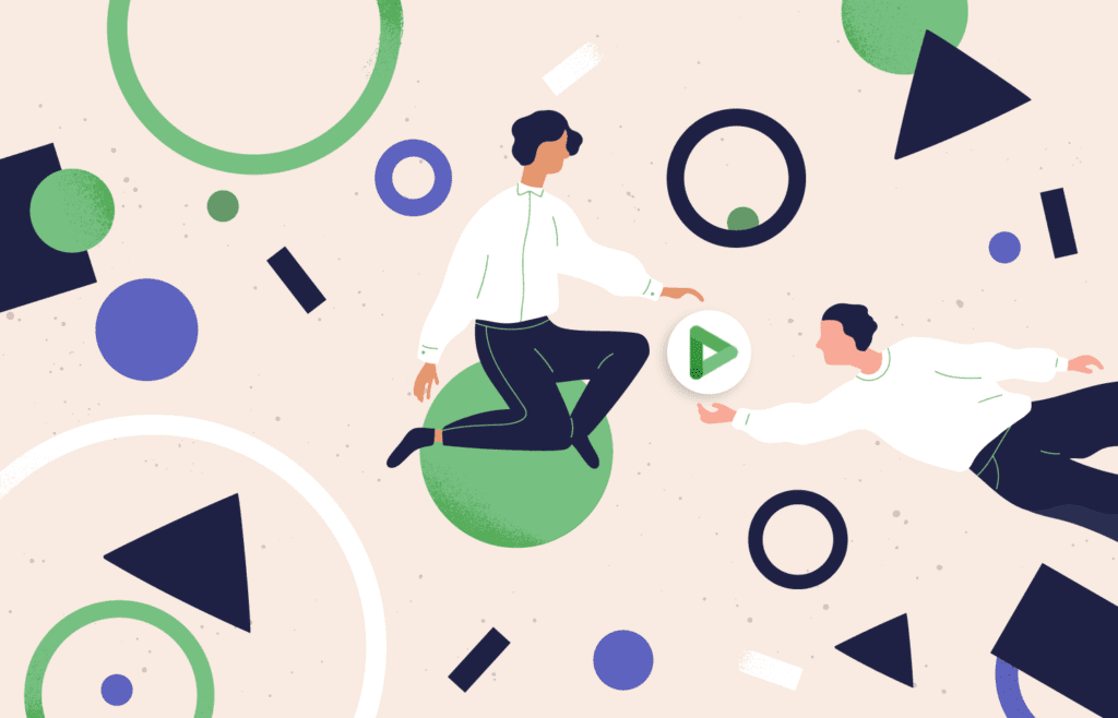 Animated people reaching out to DV360 logo