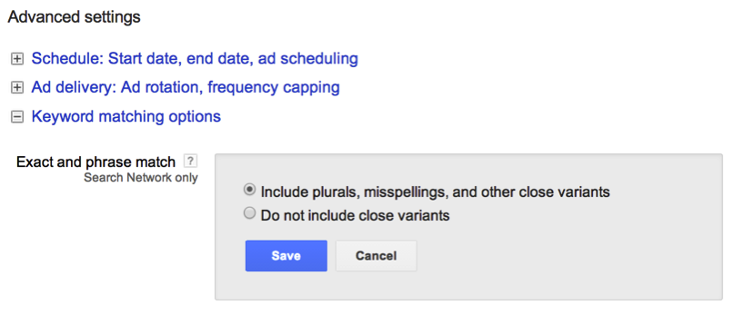 adwords match type variants