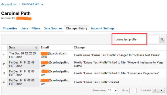 GA Change History Search Sample