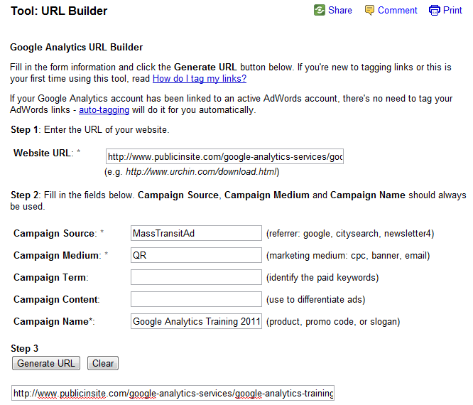 A screenshot of the Google Analytics campaign URL generator