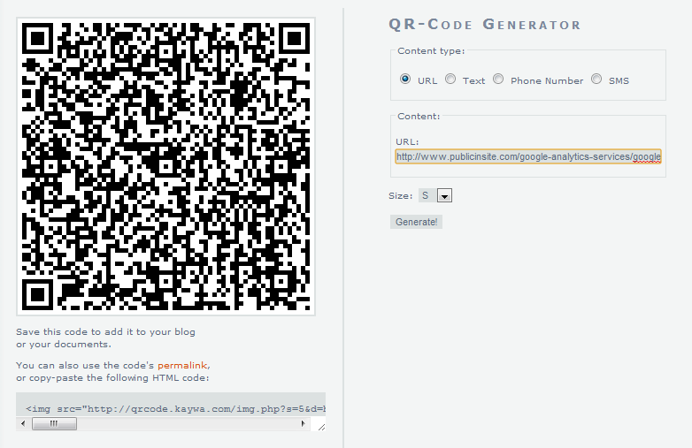 A screenshot of the QR code generator interface.