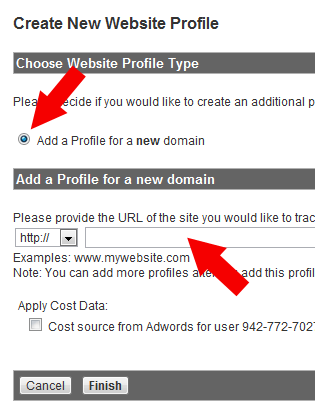 Then click 'Add a Profile for a new domain' and fill the blank with your website's URL (address).