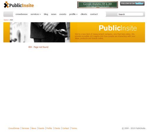 A view of the PublicInsite 404 error page before my modifications