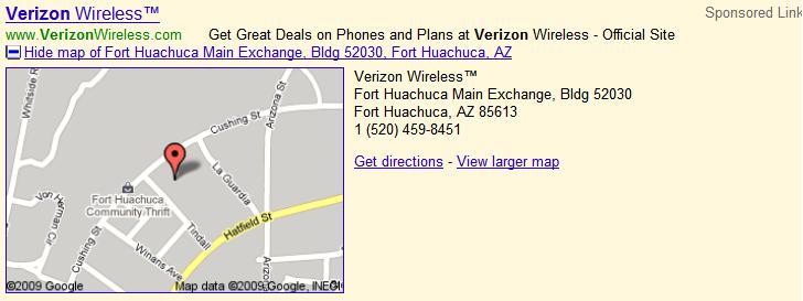 Google AdWords Search Network Location Extention Ad