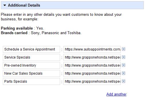 Google Places custom link setup