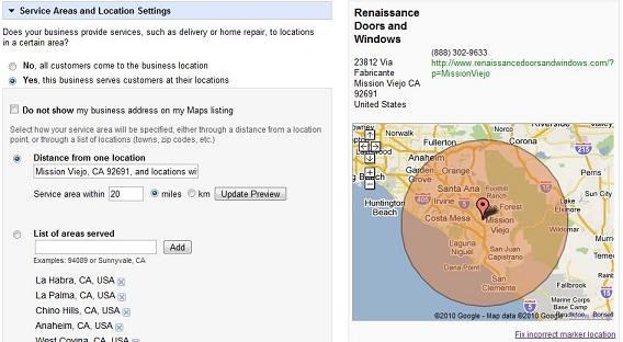 specify your business s service area within your google places listing cardinal path