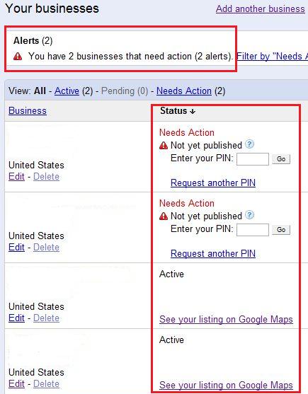 Google Places Actions in Dashboard