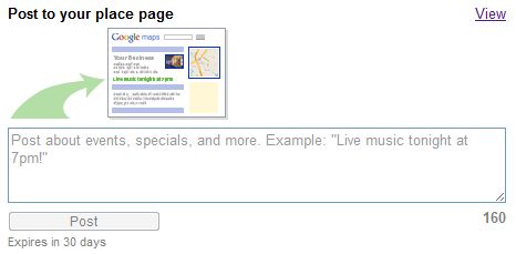 Posts feature in Google Places dashboard