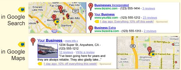 Example of Google Tags in Google Search and Maps