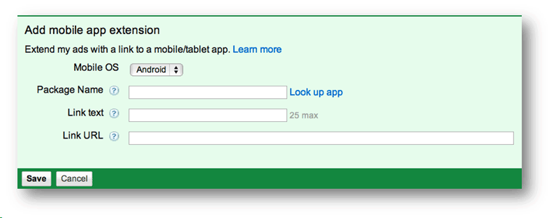 Configuring a mobile app extension