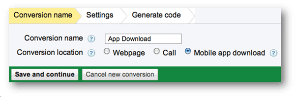 mobile app download as conversion in AdWords