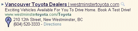 Toyota Dealers BC PPC Ad