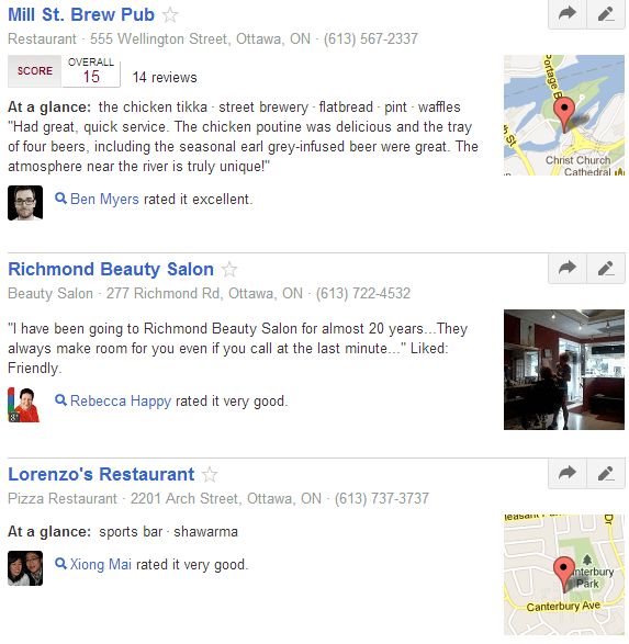 Reviews from Friends on Google+ Local