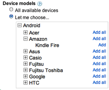 Mobile device targeting in AdWords