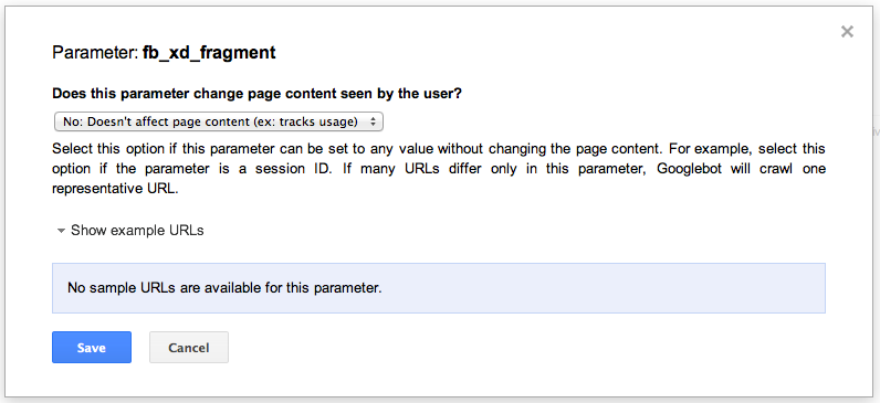 Ignore parameter fb_xd_fragment on Google Webmaster Tools